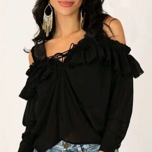 Elegant Black Ruffle Off-Shoulder Blouse